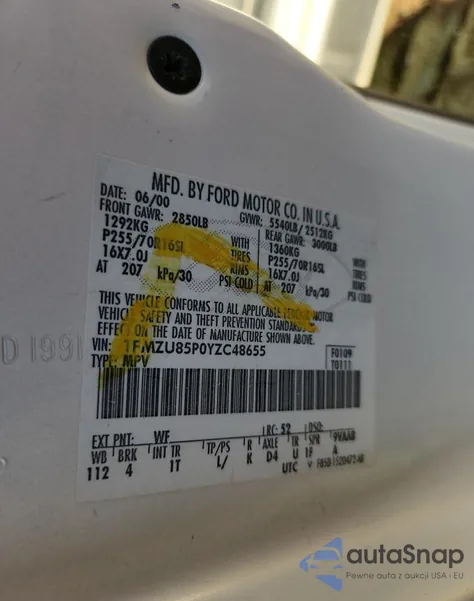 2000 Ford Explorer Limited из США, поврежденный, VIN 1FMZU85P0YZC48655